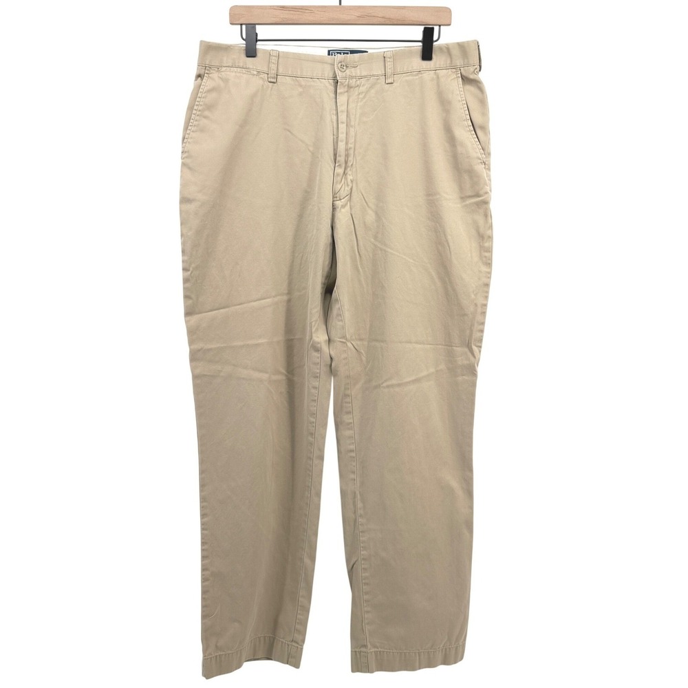 Vintage Polo Ralph Lauren Prospect Pants Men 34x31 (Tag 36x32) Tan Flat Front